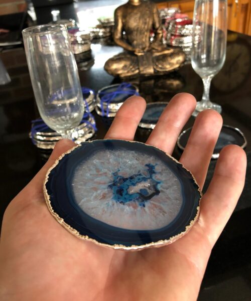 Blue Agate Silver Edge, Gilded, Microcrystalline Quartz Premium Coasters (Set of 4) Gift - Image 11