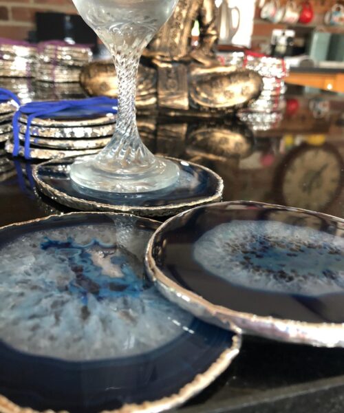 Blue Agate Silver Edge, Gilded, Microcrystalline Quartz Premium Coasters (Set of 4) Gift - Image 3