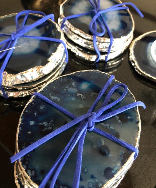 Blue Agate Silver Edge, Gilded, Microcrystalline Quartz Premium Coasters (Set of 4) Gift - Image 6