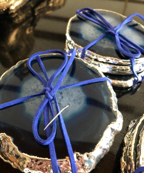 Blue Agate Silver Edge, Gilded, Microcrystalline Quartz Premium Coasters (Set of 4) Gift - Image 7