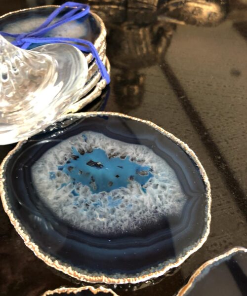 Blue Agate Silver Edge, Gilded, Microcrystalline Quartz Premium Coasters (Set of 4) Gift - Image 8