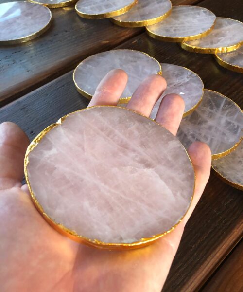 Rose Quartz Premium Coasters Circle Shape 24ct Gold Gilded Edge (set of 4) - Image 10
