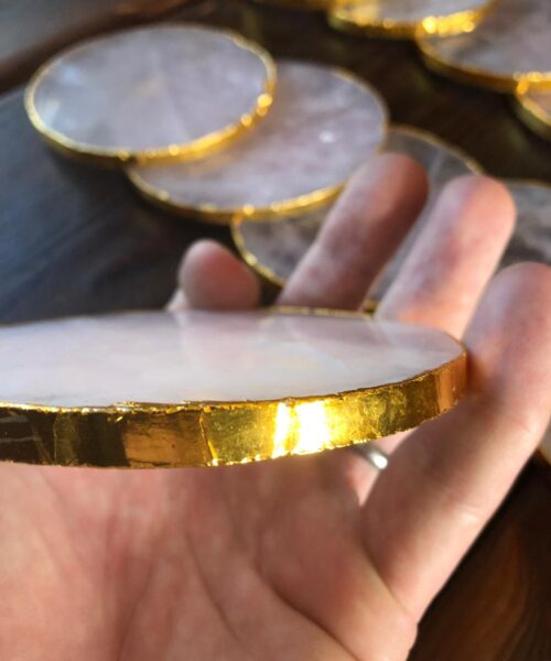 Rose Quartz Premium Coasters Circle Shape 24ct Gold Gilded Edge (set of 4) - Image 11