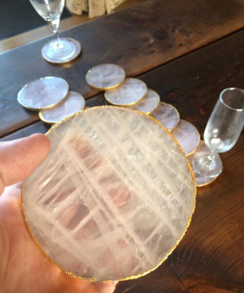 Rose Quartz Premium Coasters Circle Shape 24ct Gold Gilded Edge (set of 4) - Image 13