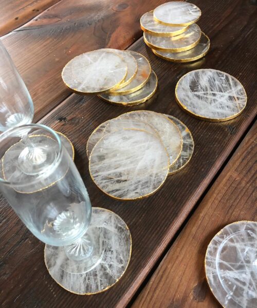 Clear Quartz Premium Coasters Circle Shape 24ct Gold Gilded Edge (set of 4) - Image 4