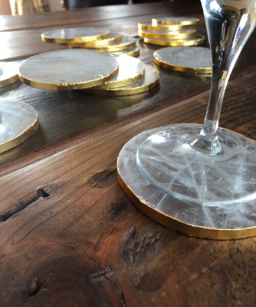 Clear Quartz Premium Coasters Circle Shape 24ct Gold Gilded Edge (set of 4) - Image 5