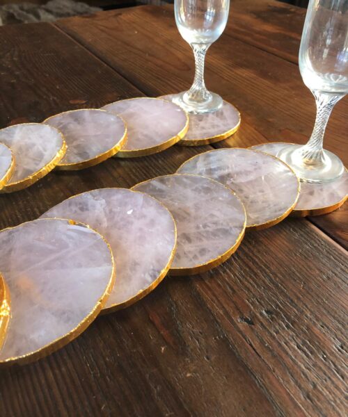 Rose Quartz Premium Coasters Circle Shape 24ct Gold Gilded Edge (set of 4) - Image 5