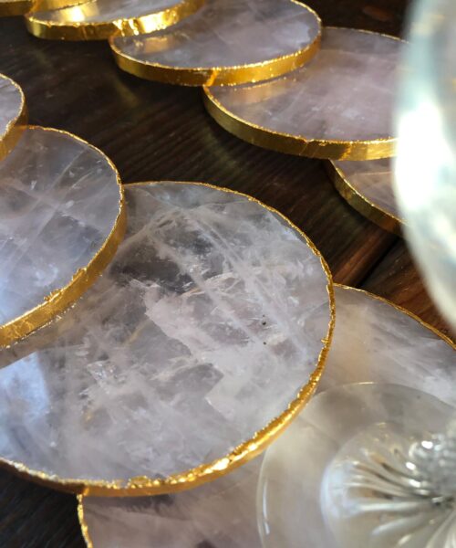 Rose Quartz Premium Coasters Circle Shape 24ct Gold Gilded Edge (set of 4) - Image 6