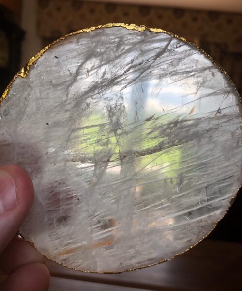 Clear Quartz Premium Coasters Circle Shape 24ct Gold Gilded Edge (set of 4) - Image 7