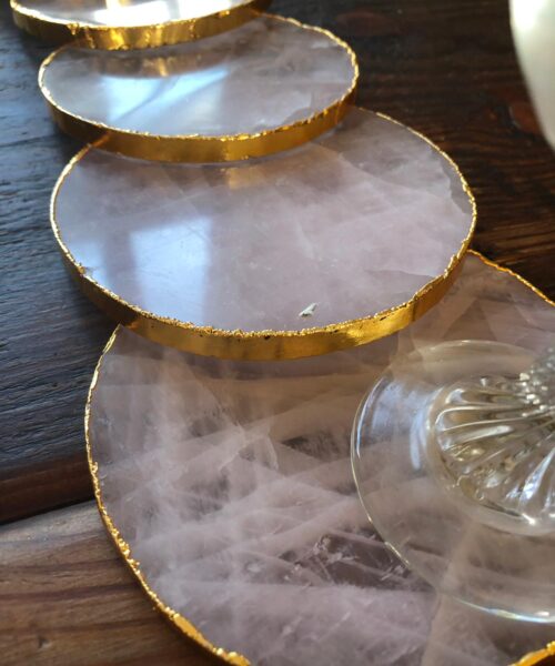 Rose Quartz Premium Coasters Circle Shape 24ct Gold Gilded Edge (set of 4) - Image 7