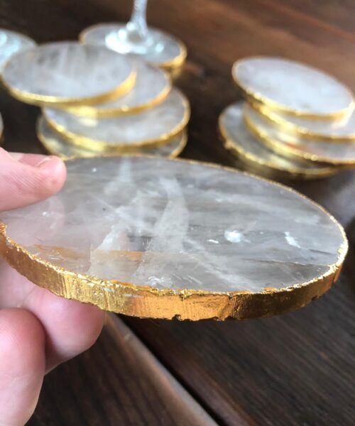 Clear Quartz Premium Coasters Circle Shape 24ct Gold Gilded Edge (set of 4) - Image 8