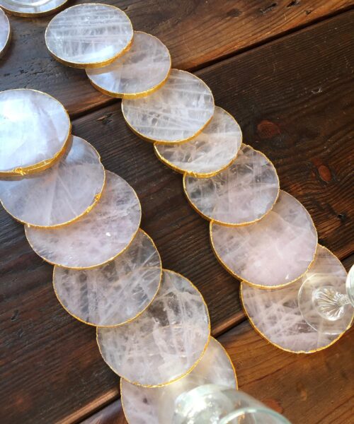 Rose Quartz Premium Coasters Circle Shape 24ct Gold Gilded Edge (set of 4) - Image 8