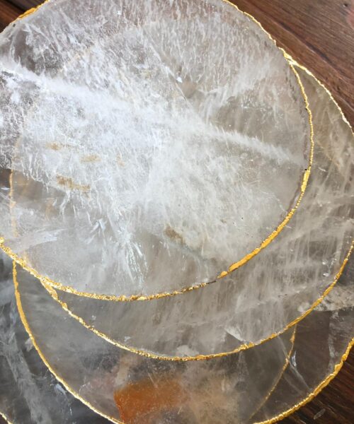 Clear Quartz Premium Coasters Circle Shape 24ct Gold Gilded Edge (set of 4) - Image 9