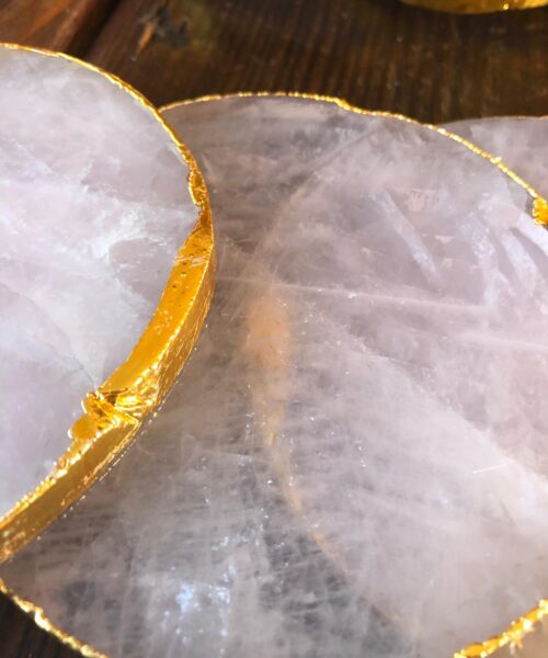 Rose Quartz Premium Coasters Circle Shape 24ct Gold Gilded Edge (set of 4) - Image 9
