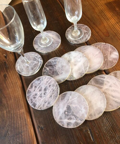 Alternative view of Rose Quartz Premium Coasters Circle Shape Silver Gilded Edge (set of 4)