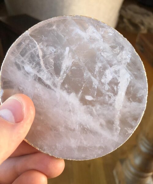 Rose Quartz Premium Coasters Circle Shape Silver Gilded Edge (set of 4) - Image 10