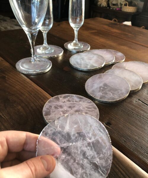 Rose Quartz Premium Coasters Circle Shape Silver Gilded Edge (set of 4) - Image 11