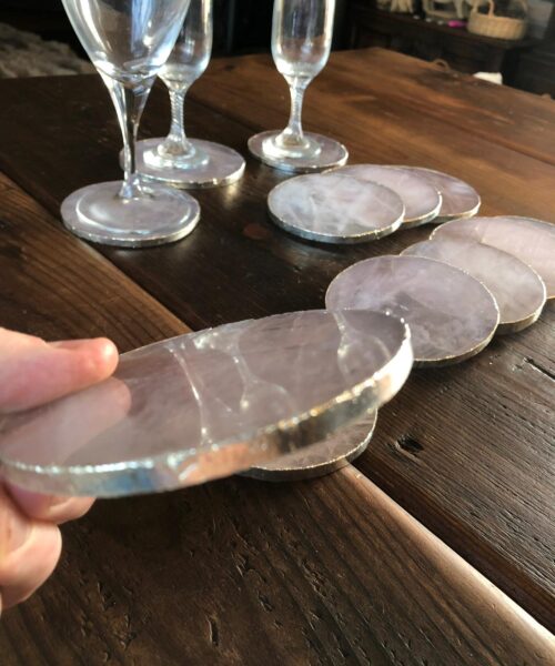 Rose Quartz Premium Coasters Circle Shape Silver Gilded Edge (set of 4) - Image 12
