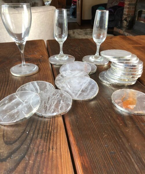 Alternative view of Clear Quartz Premium Coasters Circle Shape Silver Gilded Edge (set of 4)