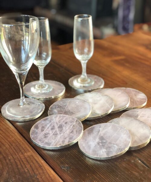 Rose Quartz Premium Coasters Circle Shape Silver Gilded Edge (set of 4) - Image 4