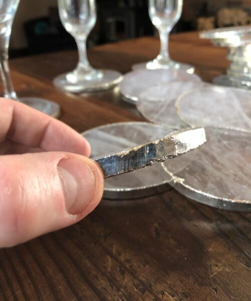 Clear Quartz Premium Coasters Circle Shape Silver Gilded Edge (set of 4) - Image 4