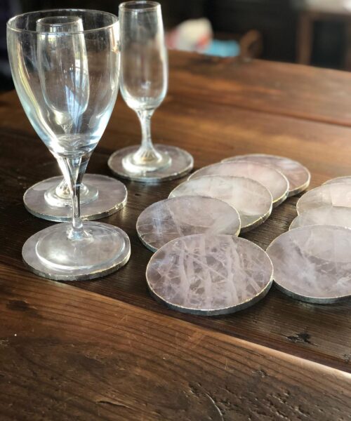 Rose Quartz Premium Coasters Circle Shape Silver Gilded Edge (set of 4) - Image 5