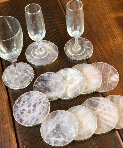 Rose Quartz Premium Coasters Circle Shape Silver Gilded Edge (set of 4) - Image 6
