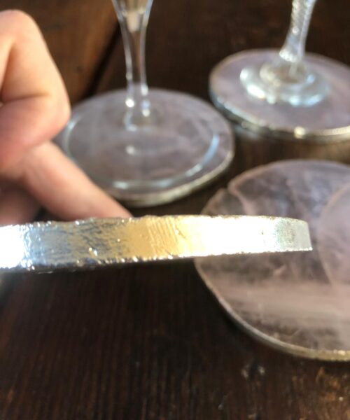Rose Quartz Premium Coasters Circle Shape Silver Gilded Edge (set of 4) - Image 7