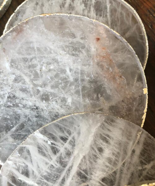 Clear Quartz Premium Coasters Circle Shape Silver Gilded Edge (set of 4) - Image 7