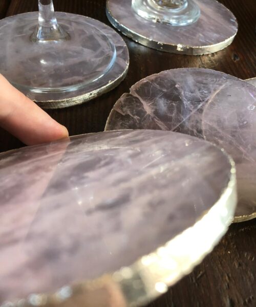 Rose Quartz Premium Coasters Circle Shape Silver Gilded Edge (set of 4) - Image 8