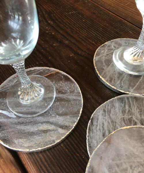 Clear Quartz Premium Coasters Circle Shape Silver Gilded Edge (set of 4) - Image 8