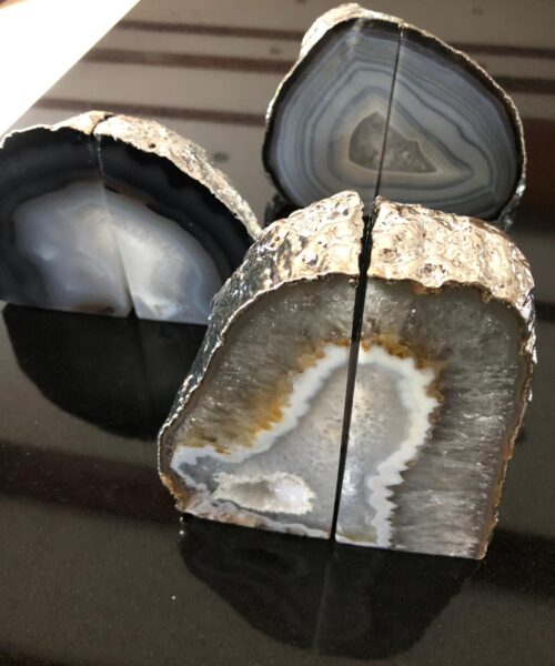 Grey Agate 24ct Gold Edge Microcrystalline Quartz Premium Bookends Ornament Gift - Image 12