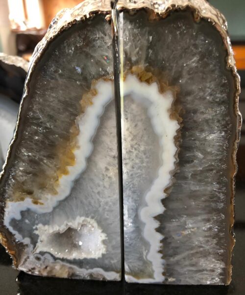 Grey Agate 24ct Gold Edge Microcrystalline Quartz Premium Bookends Ornament Gift - Image 13