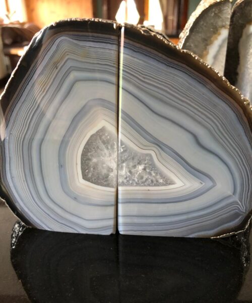 Grey Agate 24ct Gold Edge Microcrystalline Quartz Premium Bookends Ornament Gift - Image 18
