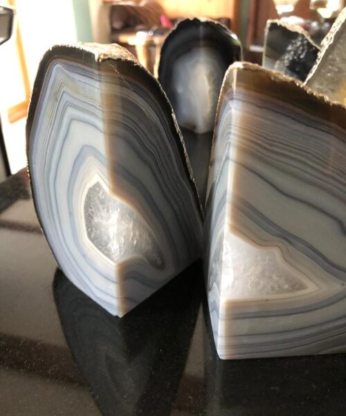 Grey Agate 24ct Gold Edge Microcrystalline Quartz Premium Bookends Ornament Gift - Image 19