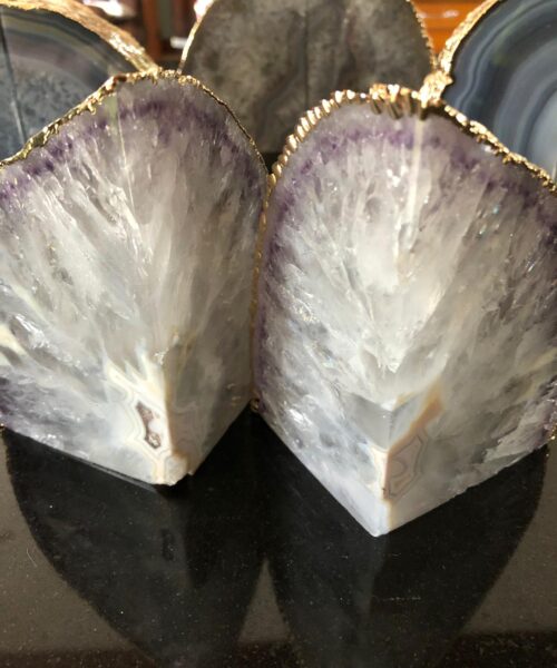 Grey Agate 24ct Gold Edge Microcrystalline Quartz Premium Bookends Ornament Gift - Image 3