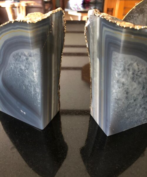 Grey Agate 24ct Gold Edge Microcrystalline Quartz Premium Bookends Ornament Gift - Image 5