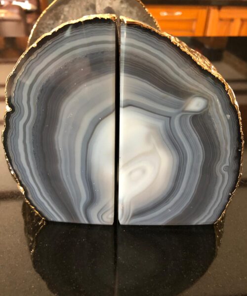 Grey Agate 24ct Gold Edge Microcrystalline Quartz Premium Bookends Ornament Gift - Image 6