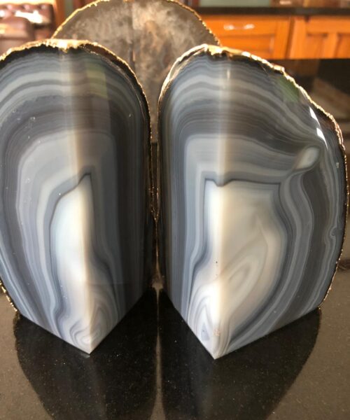 Grey Agate 24ct Gold Edge Microcrystalline Quartz Premium Bookends Ornament Gift - Image 7