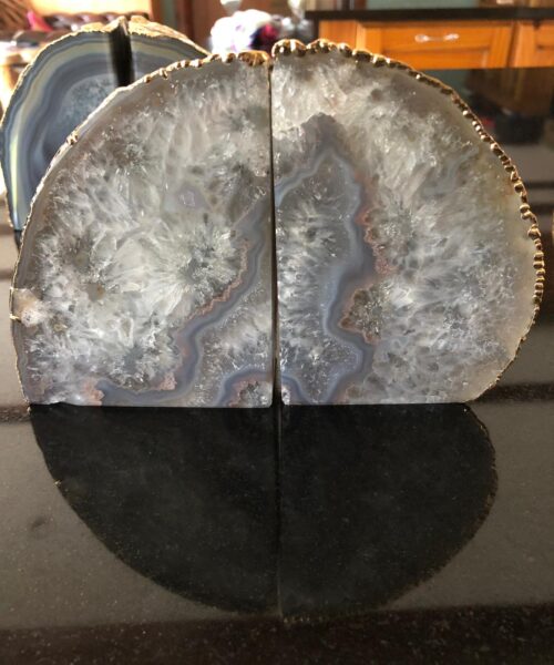 Grey Agate 24ct Gold Edge Microcrystalline Quartz Premium Bookends Ornament Gift - Image 8
