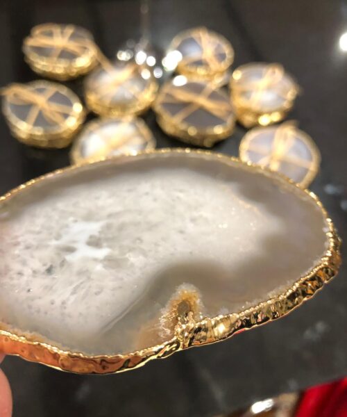 Grey Agate 24ct Gold Edge, Gilded, Microcrystalline Quartz Premium Coasters (Set of 4) Gift - Image 11