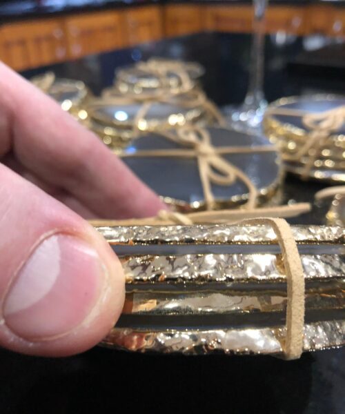 Grey Agate 24ct Gold Edge, Gilded, Microcrystalline Quartz Premium Coasters (Set of 4) Gift - Image 3