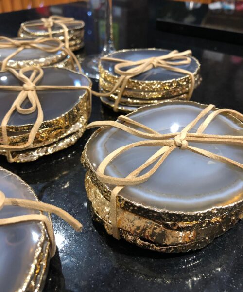 Grey Agate 24ct Gold Edge, Gilded, Microcrystalline Quartz Premium Coasters (Set of 4) Gift - Image 4