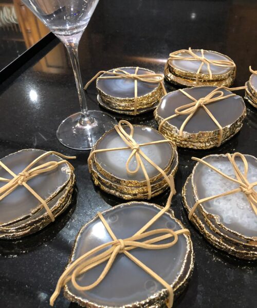 Grey Agate 24ct Gold Edge, Gilded, Microcrystalline Quartz Premium Coasters (Set of 4) Gift - Image 5