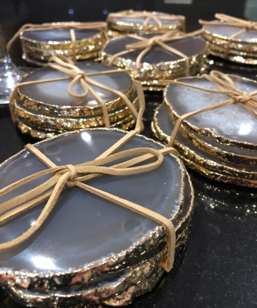 Grey Agate 24ct Gold Edge, Gilded, Microcrystalline Quartz Premium Coasters (Set of 4) Gift - Image 6