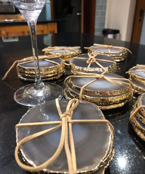 Grey Agate 24ct Gold Edge, Gilded, Microcrystalline Quartz Premium Coasters (Set of 4) Gift - Image 7