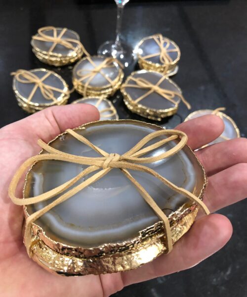 Grey Agate 24ct Gold Edge, Gilded, Microcrystalline Quartz Premium Coasters (Set of 4) Gift - Image 8