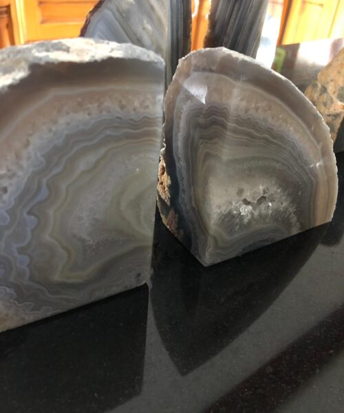 Grey Agate Natural Edge Microcrystalline Quartz Premium Bookends Ornament Gift - Image 9