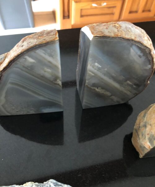 Grey Agate Natural Edge Microcrystalline Quartz Premium Bookends Ornament Gift - Image 13