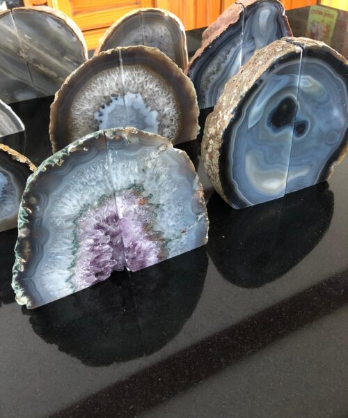 Grey Agate Natural Edge Microcrystalline Quartz Premium Bookends Ornament Gift - Image 3